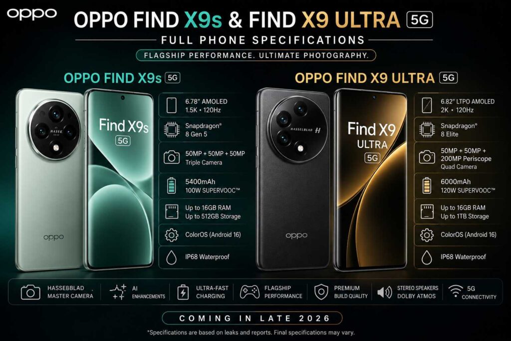 Oppo Find X9s and Find X9 Ultra 5G Full Phone Specifications: Complete Review & Buying Guide (2026)