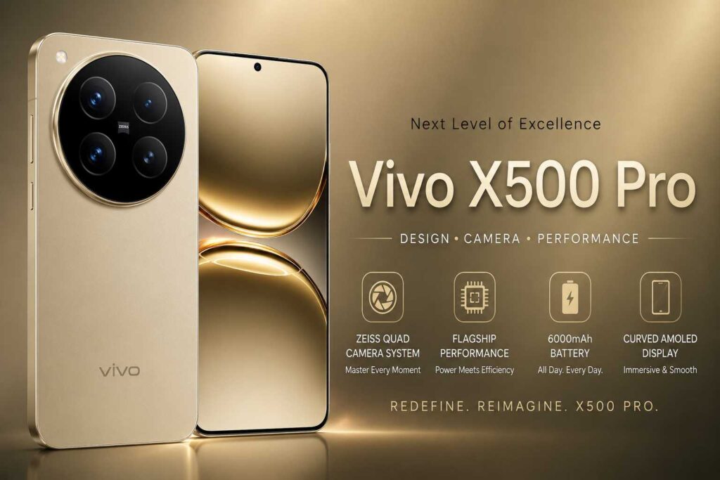 Discover the Vivo X500 Pro, the ultimate camera flagship smartphone of 2026 featuring advanced photography, powerful performance, premium design, and next-level AI features.